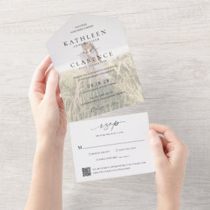 Klassisches Foto QR Code Elegante Hochzeit All In One Einladung