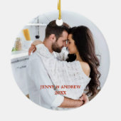 Klassisches Foto unser erstes Weihnachtsfest verhe Keramik Ornament (Hinten)