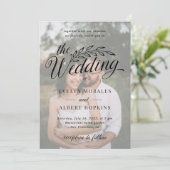 Klassisches Foto Vintag Rustikale Skripthochzeit Einladung (Stehend Vorderseite)