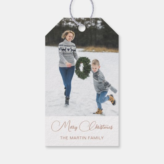 Klassisches Foto Weihnachten Weiß Geschenkanhänger (Rückseite)