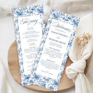 Klassisches Französisch Blau Rosen Toile Hochzeits Programm