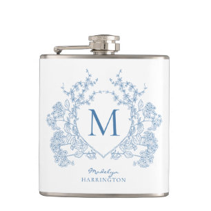 Klassisches französisches blaues Blumenwappen-Mono Flachmann
