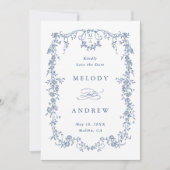 Klassisches französisches Viktorianisches Blue Flo Save The Date (Vorderseite)