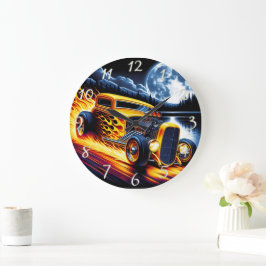 Klassisches frisierte Auto auf Vollmond Große Wanduhr