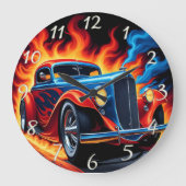 Klassisches frisierte Auto, das bei Sonnenuntergan Große Wanduhr (Vorderseite)