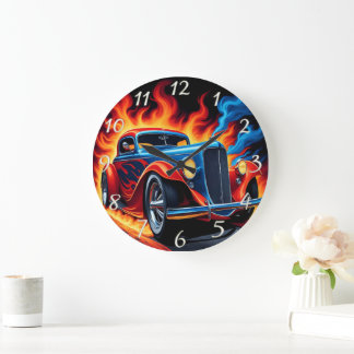 Klassisches frisierte Auto, das bei Sonnenuntergan Große Wanduhr
