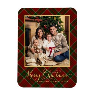 Klassisches Frohe Weihnachten Rot Kariert Foto Magnet