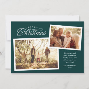 Klassisches Frohe Weihnachten zwei Fotos dunkelgrü
