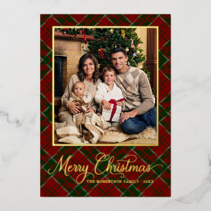Klassisches Frohes Weihnachten Rot Kariert Foto Go Folien Feiertagskarte