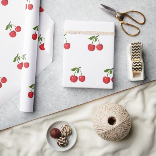 Klassisches Fruchtmuster Rote Kirsche Frühling & S Geschenkpapier (Kunsthandwerk)