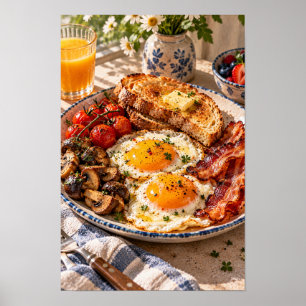 Klassisches Frühstück mit Spiegeleiern und Bacon Poster
