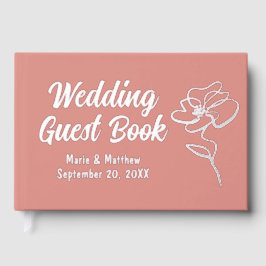Klassisches Gästebuch für Mutes Coral Floral Sketc