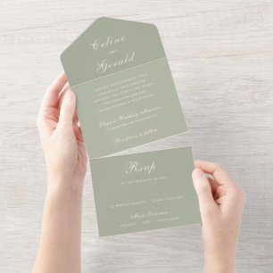 Klassisches gedämpftes grünes elegantes Hochzeit All In One Einladung