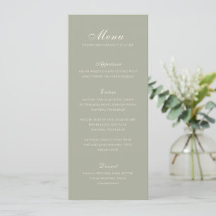Klassisches gedämpftes grünes elegantes Hochzeit Menükarte