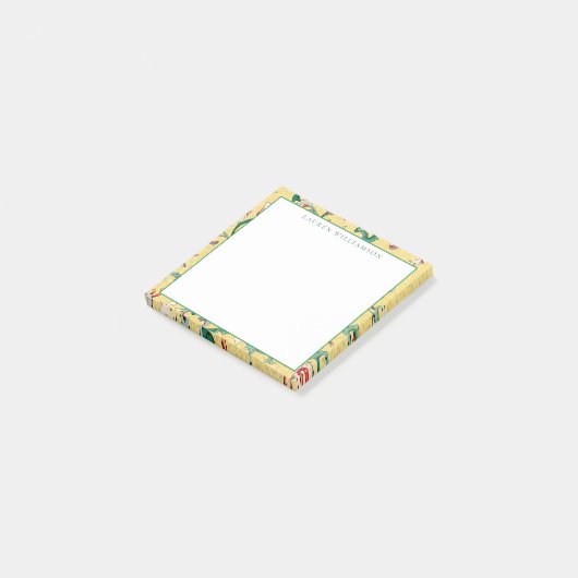 Klassisches Gelb und Grüne Chinoiserie Postit Note Post-it Klebezettel (angewinkelt)