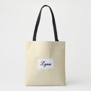 Klassisches Gelb & Weiß Gingham Personalisierter Tasche