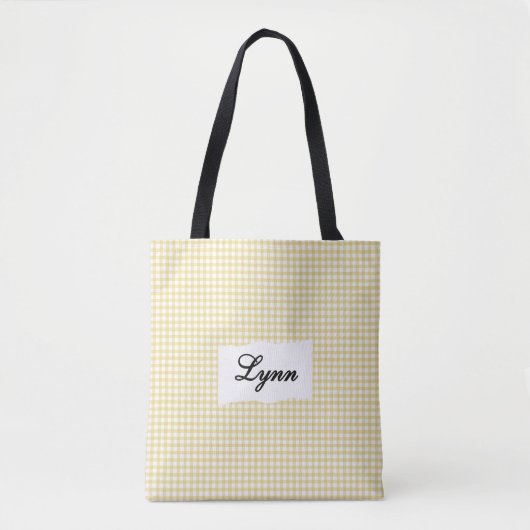 Klassisches Gelb & Weiß Gingham | Personalisierter Tasche (Vorderseite)