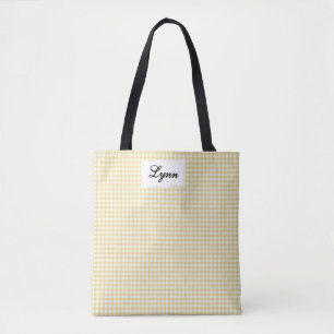 Klassisches Gelb & Weiß Gingham Personalisierter Tasche