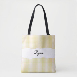 Klassisches Gelb & Weiß Gingham Personalisierter Tasche
