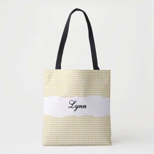 Klassisches Gelb & Weiß Gingham | Personalisierter Tasche (Vorderseite)