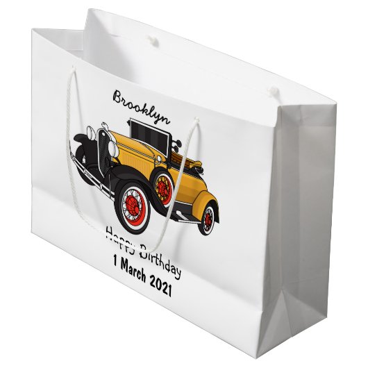 Klassisches gelbes Auto 1931 Große Geschenktüte (Vorderseite Schrägansicht)