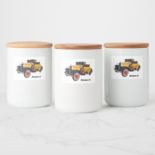 Klassisches gelbes Auto 1931 Lebensmitteletikett (Flaschen)