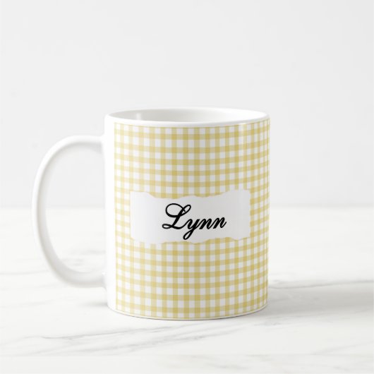 Klassisches gelbes Gingham mit personalisiertem Na Kaffeetasse (Links)