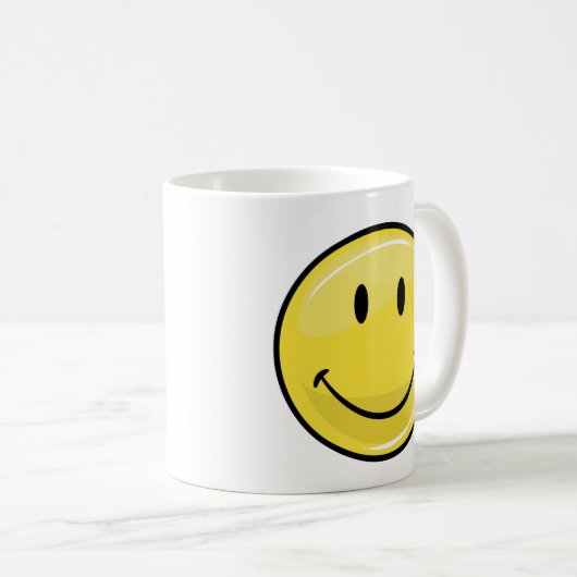 Klassisches gelbes glückliches Gesicht Kaffeetasse (VorderseiteRechts)