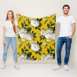Klassisches Gelbes Rosen-Weiß-Blumenmuster Fleecedecke