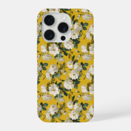 Klassisches Gelbes Rosen-Weiß-Blumenmuster iPhone 15 Pro Hülle