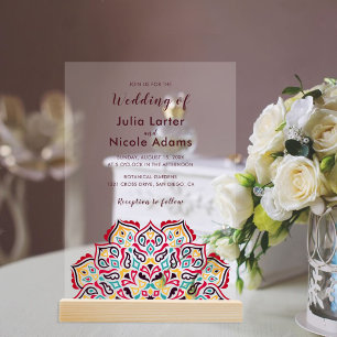 Klassisches geometrisches Mandala-Muster Hochzeit Acryleinladungen