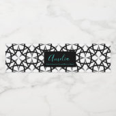Klassisches Geomuster Schwarzweiß personalisiert Wasserflaschenetikett (Einzelnes Label)