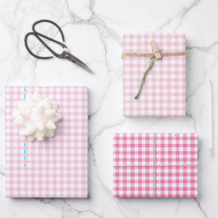 Klassisches Gingham 3 Rosa Geschenkpapier Set