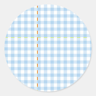 Klassisches Gingham Babyblau Runder Aufkleber