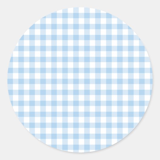 Klassisches Gingham Babyblau Runder Aufkleber (Vorderseite)