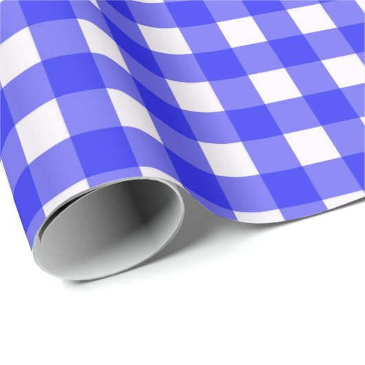 Klassisches Gingham Checkered Pattern in Royal Blu Geschenkpapier (Rolleneckpunkt)