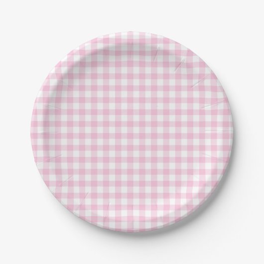 Klassisches Gingham Hellrosa Pappteller (Vorderseite)