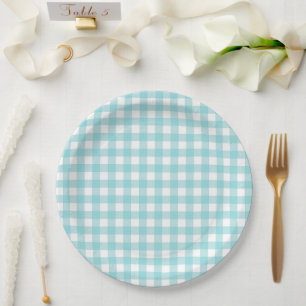 Klassisches Gingham-Karo-Karo-Muster Hellblau Pappteller