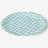 Klassisches Gingham-Karo-Karo-Muster Hellblau Pappteller (Schrägansicht)