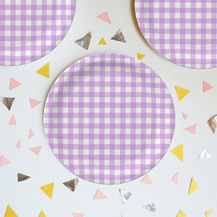 Klassisches Gingham-Karo-Karo-Muster Lila Pappteller