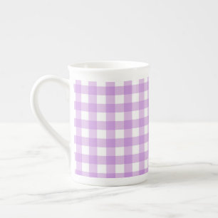 Klassisches Gingham-Karo Karomuster Lila Porzellantasse