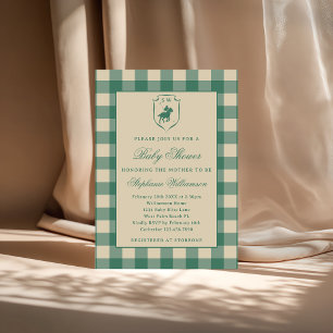 Klassisches Gingham-Karopolo Equestrian-Babyparty Einladung