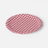 Klassisches Gingham Kirschrot Pappteller (Schrägansicht)