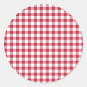 Klassisches Gingham Kirschrot Runder Aufkleber (Vorderseite)