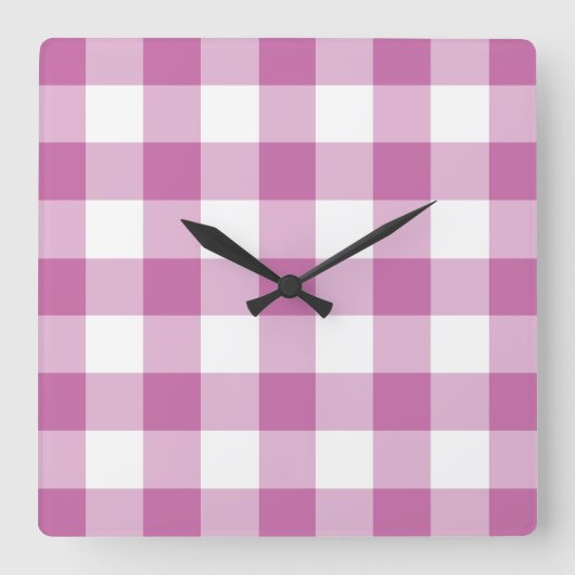 Klassisches Gingham-Muster in Rosa und Weiß Quadratische Wanduhr (Vorderseite)
