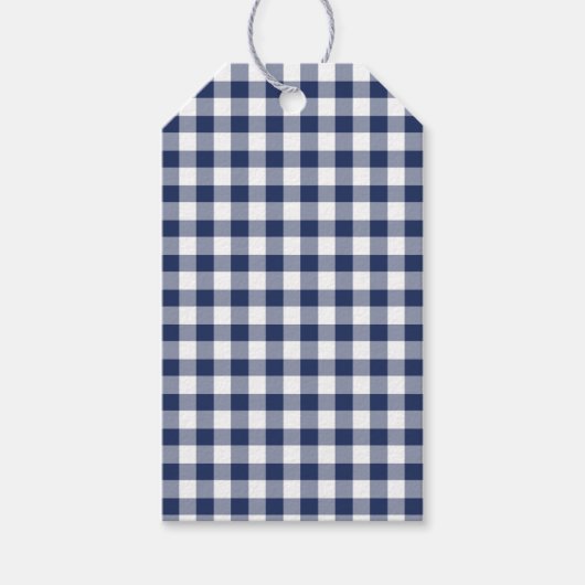 Klassisches Gingham Navy Blau Geschenkanhänger (Vorderseite)