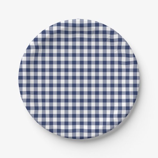 Klassisches Gingham Navy Blau Pappteller (Vorderseite)