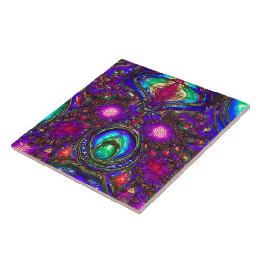 Klassisches Glasmuster in Blau, Grün, Rot Fliese (Seite)