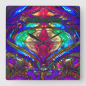 Klassisches Glasmuster in Blau, Grün, Rot Quadratische Wanduhr (Vorderseite)