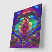 Klassisches Glasmuster in Blau, Grün, Rot Quadratische Wanduhr (Winkel)